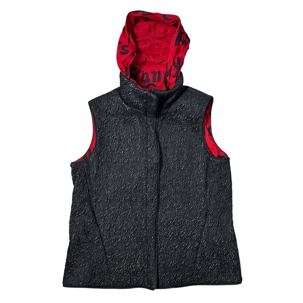 Mycra Pac Vest Puffer Full Zip Stow Hooded Reversible Black Red Size L City Name